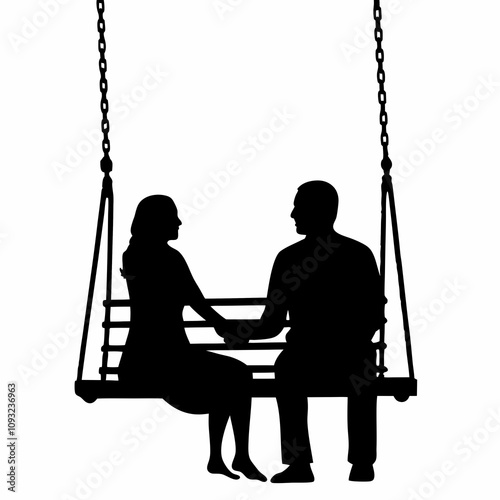 couple swinging on the swing silhouettes