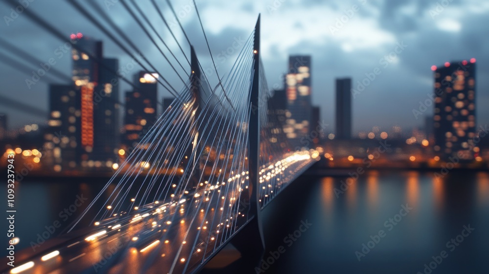 Obraz premium Night cityscape with bridge and city lights