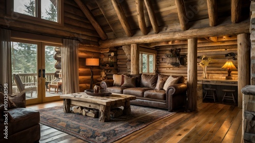 interior design of a rustic log cabin