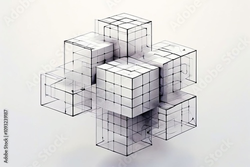 lines forming geometric shapes cubes spirals structured and orga photo