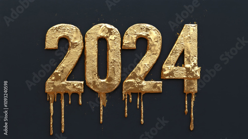 An elegant representation of 2024, featuring metallic gold numbers with a dripping paint effect, encapsulating luxury and a sense of opulence in its artistic style. photo