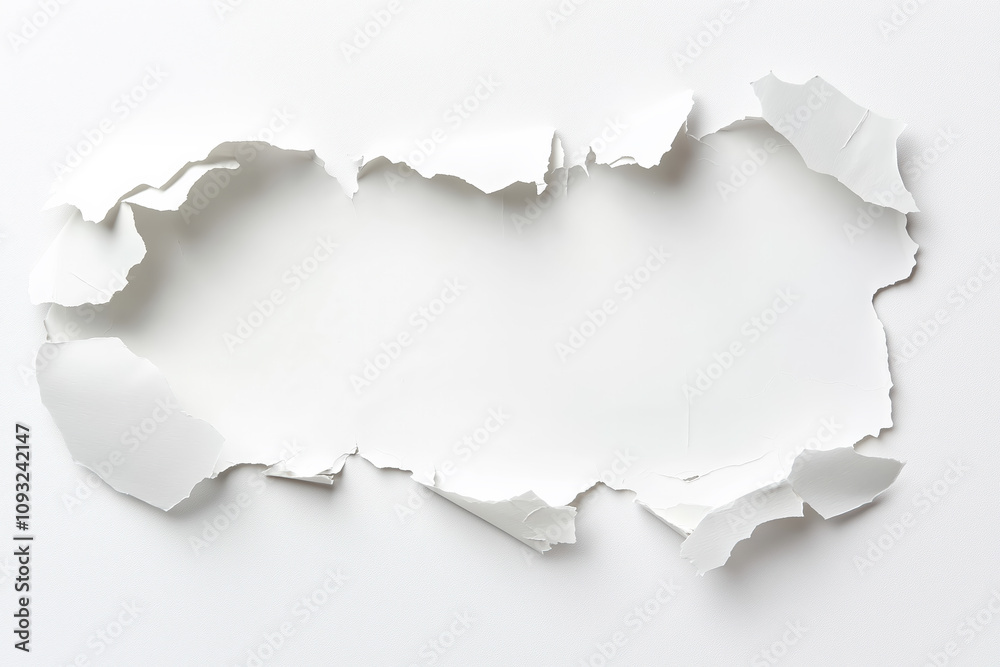 A blank surface of ripped paper revealing a central space with distressed edges for creative use A blank surface of ripped paper revealing a central space with distressed edges for creative use