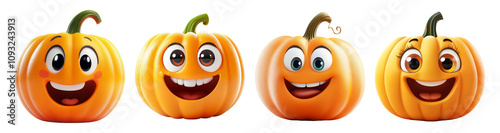 Cute Pumpkin Faces with Smiles on Transparent Background