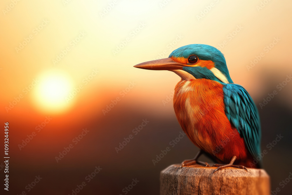 Fototapeta premium Majestic Kingfisher in Medieval Art, vibrant colors, intricate details, dynamic composition, ideal for text placement, ultra HD quality.