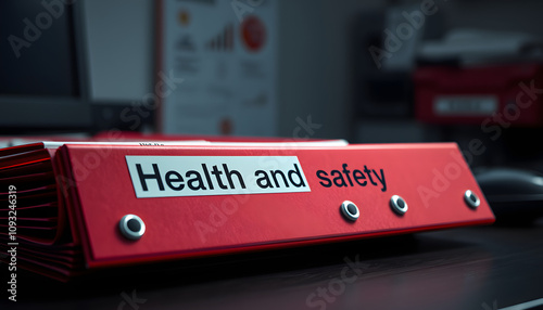 Wallpaper Mural Red folders with health and safety written on the label on a desk with selective colour isolated with white highlights, png Torontodigital.ca