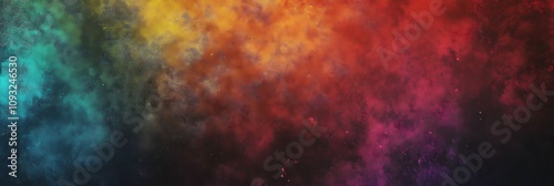 Stage light with colored spotlights and smoke. Concert and theatre dark scene AI