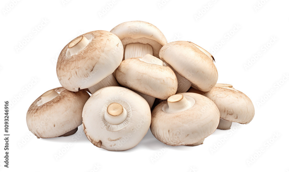 mushrooms, group stack heap top side front view on a transparent background