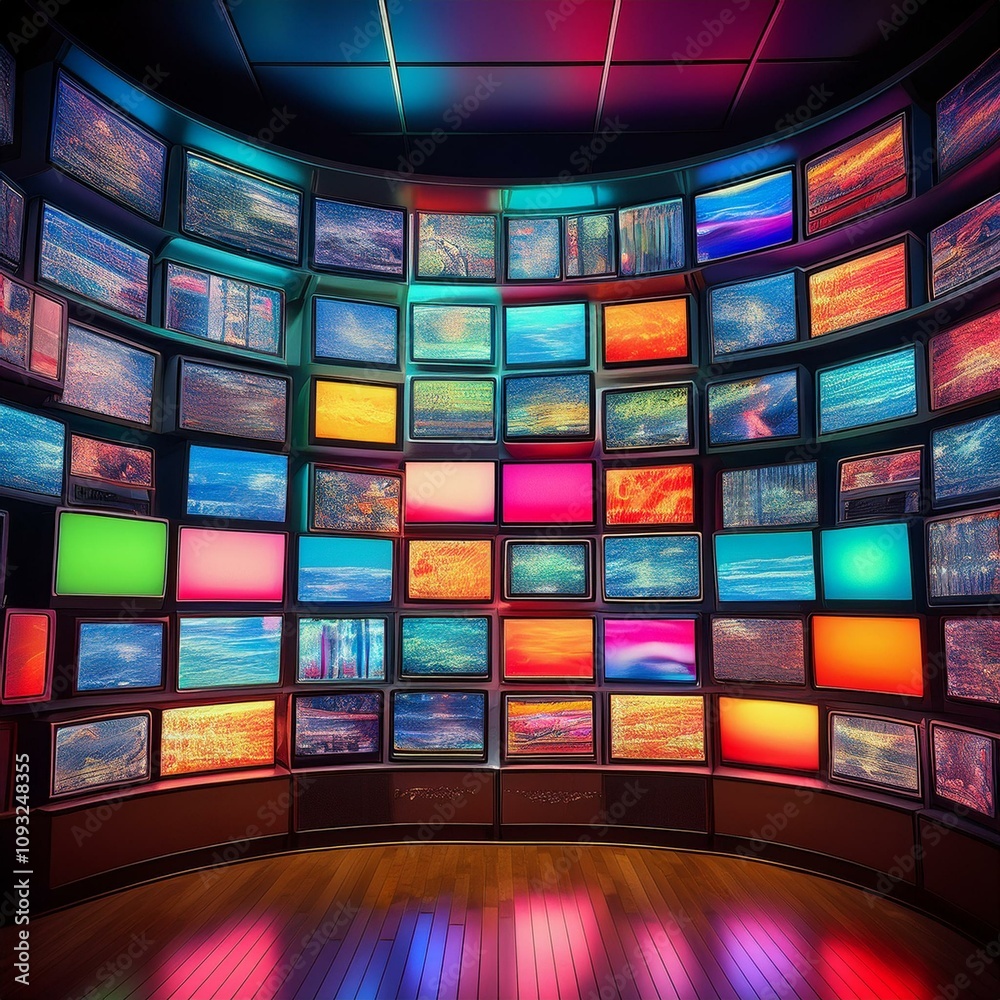 Media Mayhem: A Captivating Array of Televisions Showcasing Bright, Dynamic Broadcasts