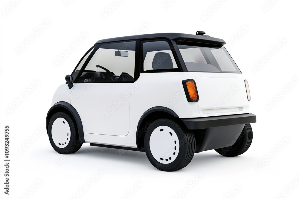 Compact modern electric car in white on white backdrop Compact modern electric car in white on white backdrop