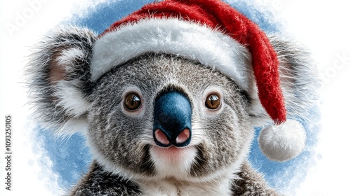 Festive koala wearing a santa hat during the holiday season photo