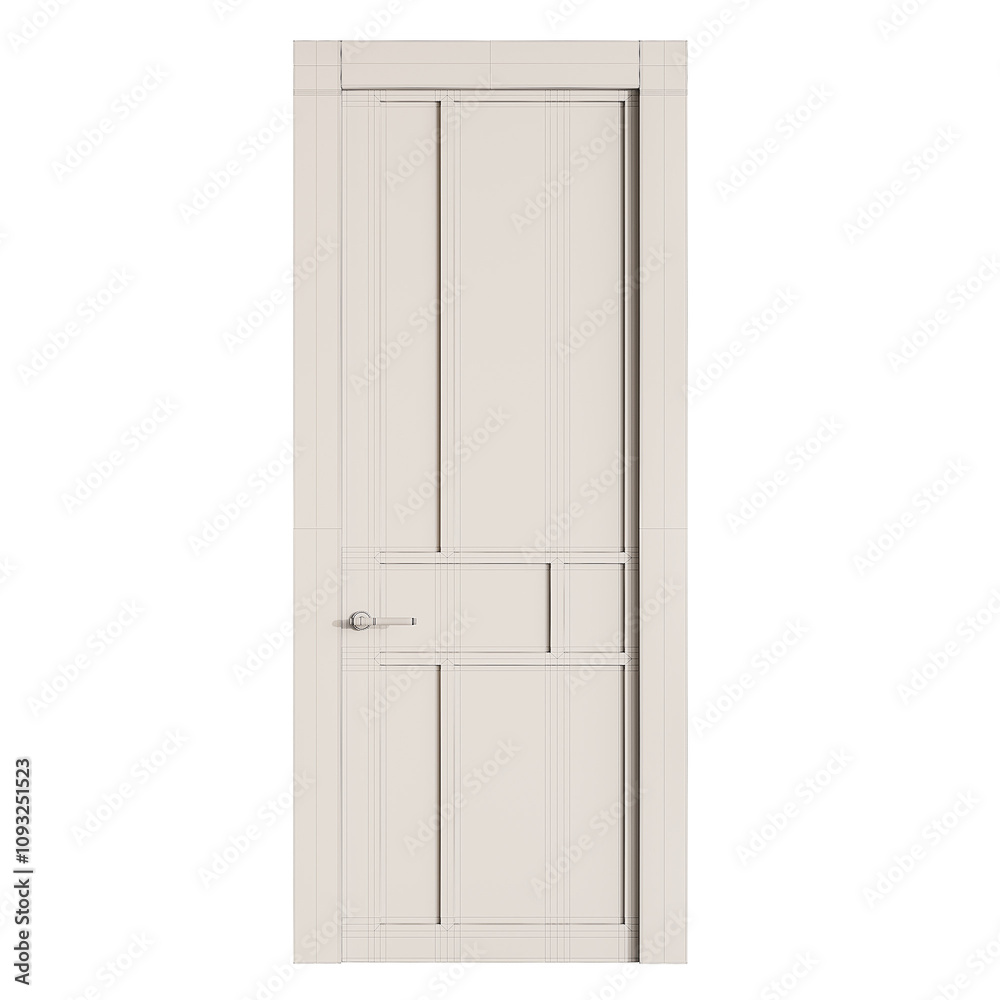 A white door with a silver handle and a silver knob A white door with a silver handle and a silver knob