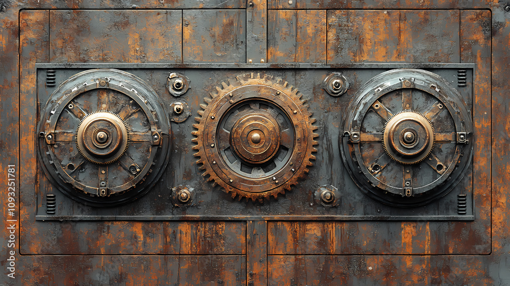 Intricate metallic gears and cogs on a rusty backdrop, highlighting industrial and mechanical themes. Mechanical Gear Mechanism. Illustration Intricate metallic gears and cogs on a rusty backdrop, highlighting industrial and mechanical themes. Mechanical Gear Mechanism. Illustration