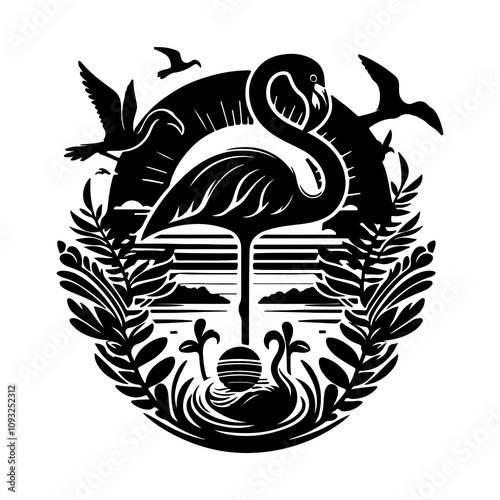 Flamingo illustrator, vector image with raw file