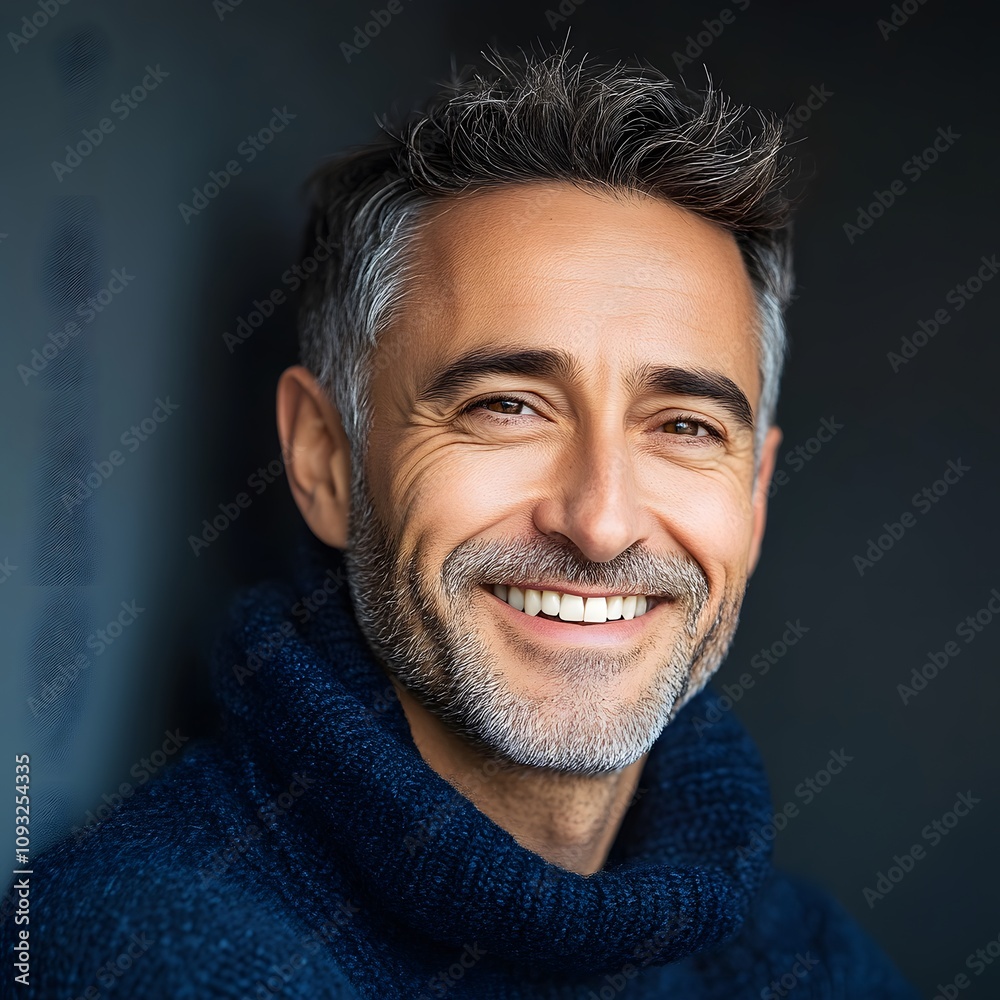 Smiling middle-aged man in blue sweater portrait Smiling middle-aged man in blue sweater portrait