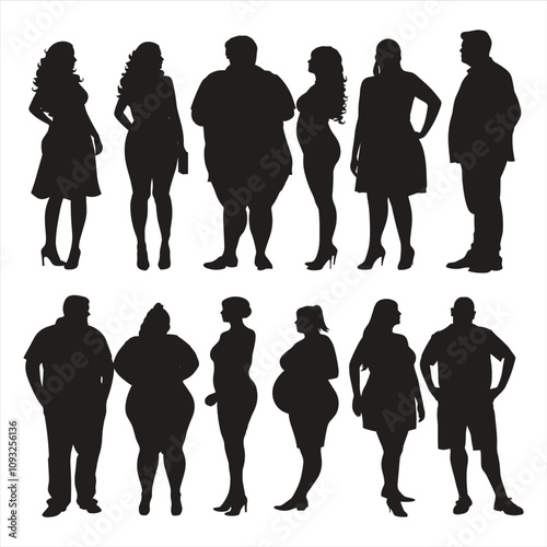 Overweight People Silhouette Bundle Set, Fat Man women Silhouette Bundle
