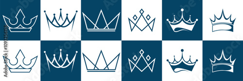 set crown blue and white abstract design logo, icon design business logo