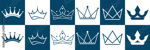 set crown blue and white abstract design logo, icon design business logo