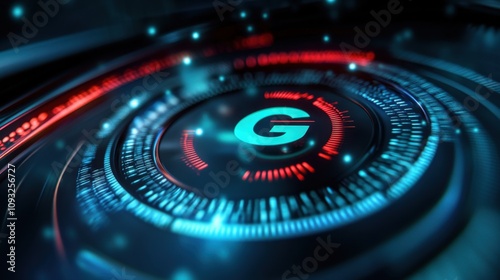 Wallpaper Mural Abstract futuristic graphic design featuring vibrant red and blue digital elements with glowing circles and intricate patterns, ideal for technology and innovation themes Torontodigital.ca