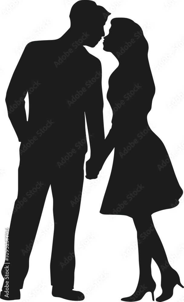 Romantic Couple Silhouette Holding Hands in a Tender Pose Vector Illustration Romantic Couple Silhouette Holding Hands in a Tender Pose Vector Illustration