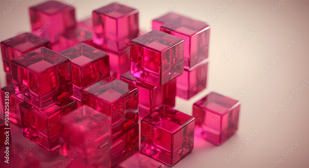 Pink Glass Square Cube, Cubes, Light Refracting Crystal Art, Elegant Reflection