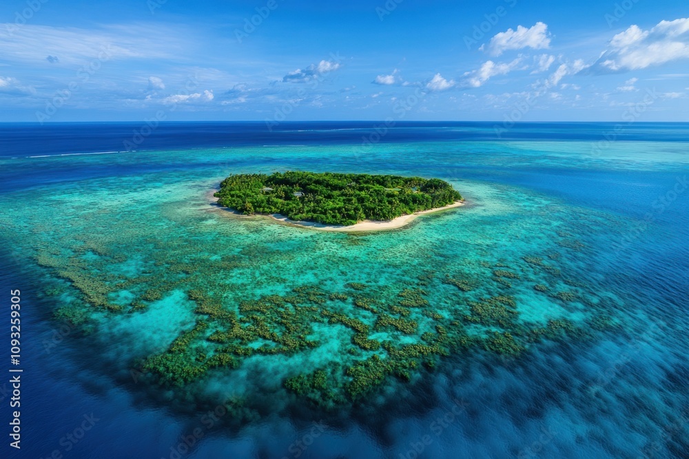 Obraz premium Lush Tropical Island Surrounded By Vibrant Coral Reef