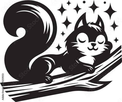 A squirrel resting with a dreamy expression silhouette vector