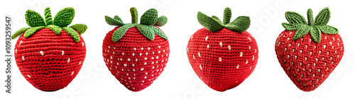 Colorful Crochet Strawberries on Clear Background