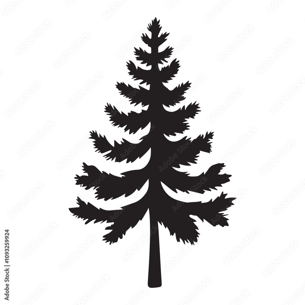 Obraz premium Black silhouette of a pine tree on white background
