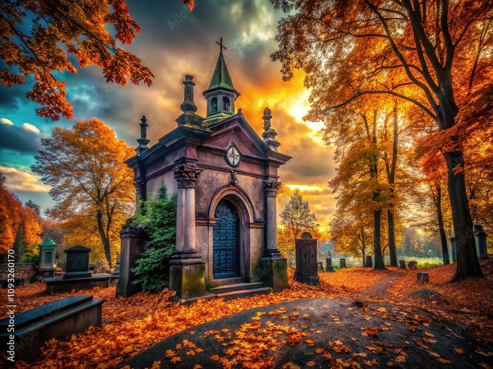 Abandoned 19th Century Tomb - Bydgoszcz Autumn Silhouette Abandoned 19th Century Tomb - Bydgoszcz Autumn Silhouette