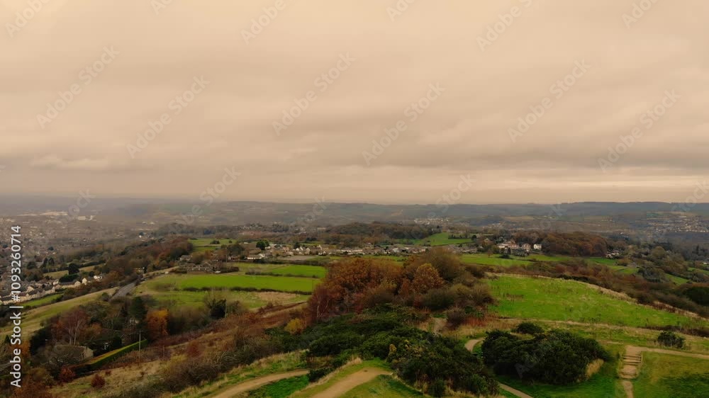 Huddersfield town in England wide aerial drone shot Huddersfield town in England wide aerial drone shot