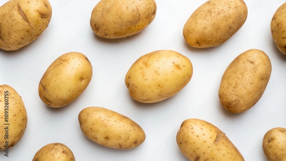 Obraz premium Drone Photography of Fresh Potatoes on White Background for Culinary Use and Food Photography