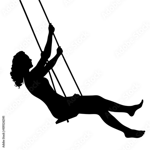 Women swinging on the swing silhouettes set vector illustration.