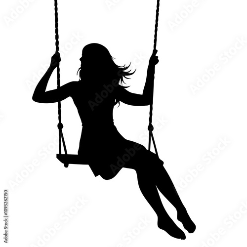 Women swinging on the swing silhouettes set vector illustration.