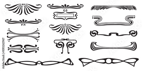 Divider with style Art Nouveau ornament vector set.