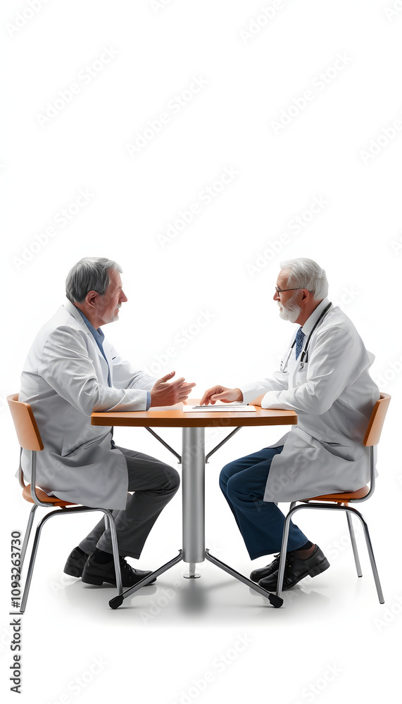 Doctor and patient discussing something while sitting at the table . Medicine and health care concept. Doctor and patient isolated with white highlights, png Doctor and patient discussing something while sitting at the table . Medicine and health care concept. Doctor and patient isolated with white highlights, png