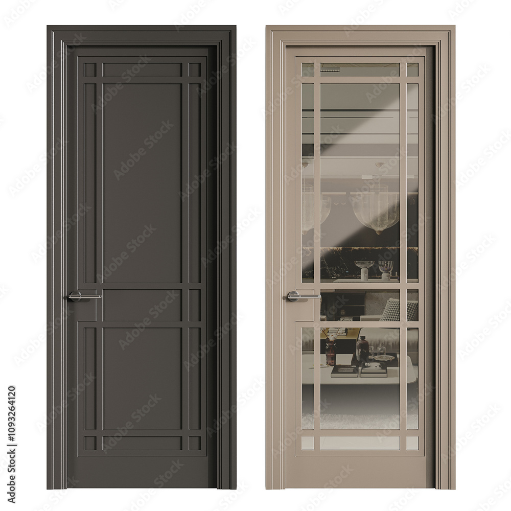 Two doors, one is brown and the other is black Two doors, one is brown and the other is black