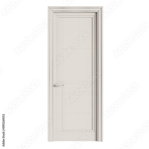 A door with a white frame and a silver handle