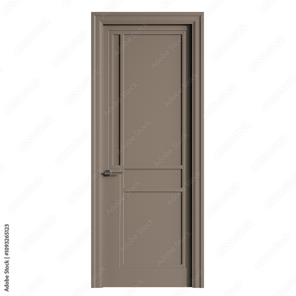 A door with a silver handle and a silver knob A door with a silver handle and a silver knob