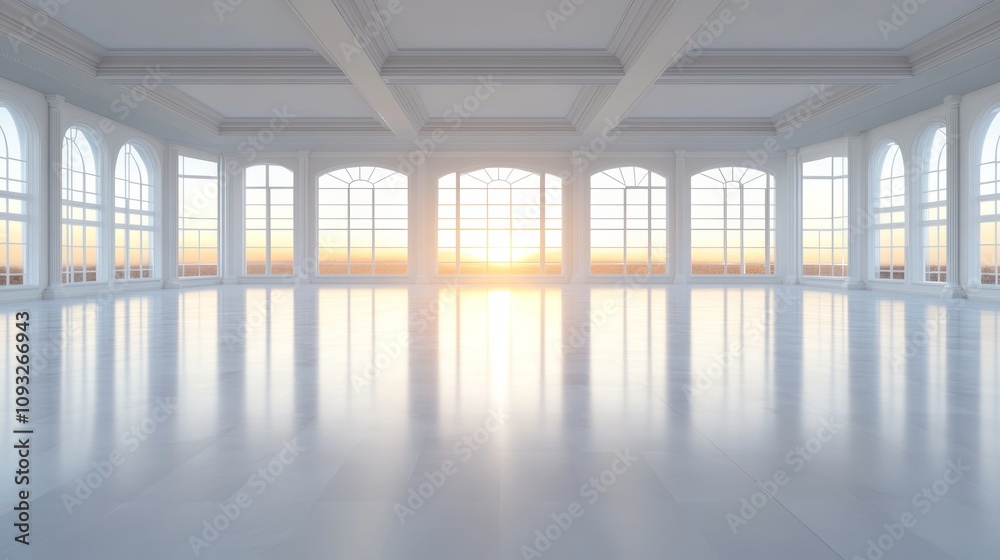 Sunbeams illuminate a large, empty, white room with expansive windows offering a scenic view. The space is bright, airy, and evokes feelings of peace and serenity. Sunbeams illuminate a large, empty, white room with expansive windows offering a scenic view. The space is bright, airy, and evokes feelings of peace and serenity.
