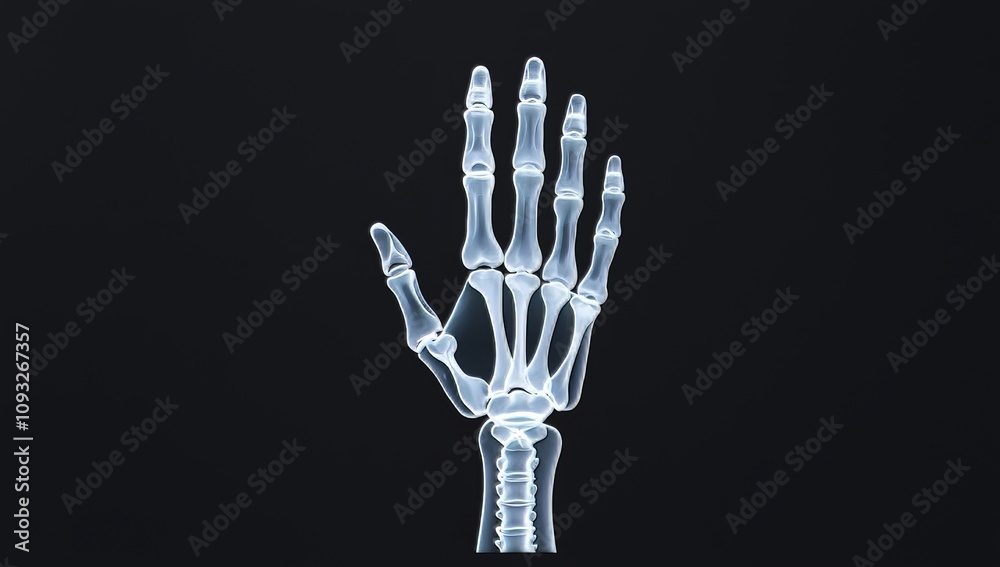 Human hand X-ray image showing bones for medical diagnosis. Human hand X-ray image showing bones for medical diagnosis.