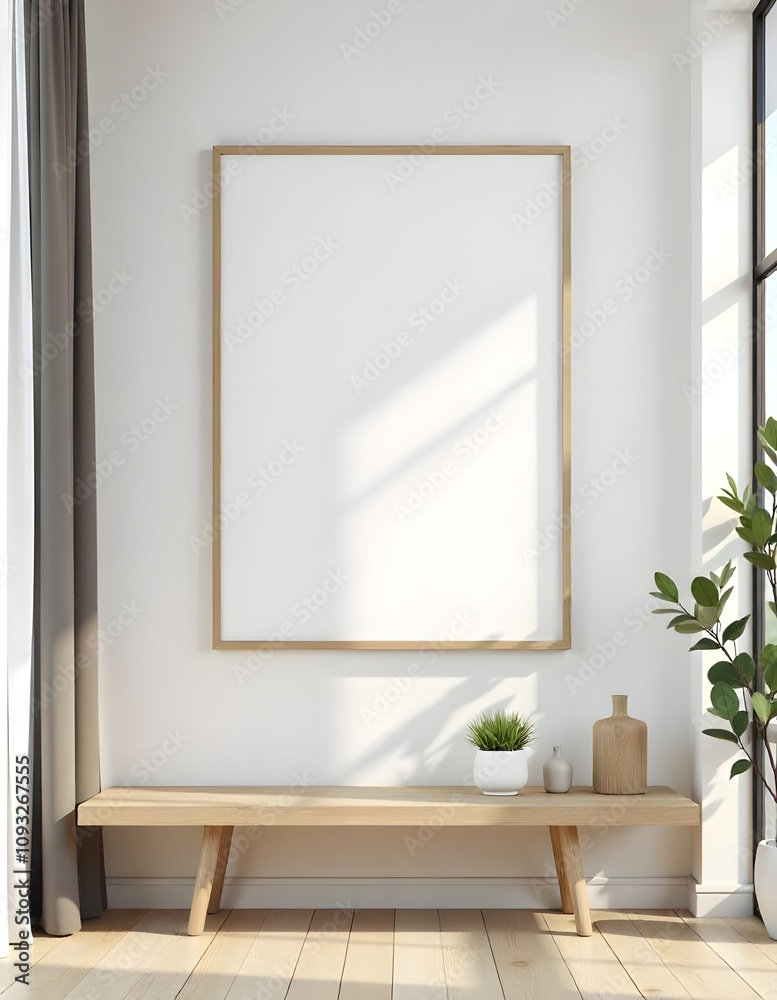 Generative AI. Frame mockup, mock up poster on the wall