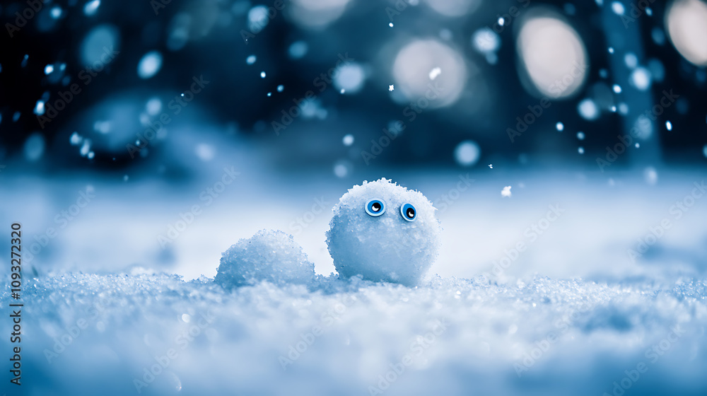 Obraz premium Snowball fight scene where the snowballs have googly eyes and are �fighting back