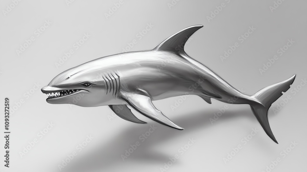 A realistic digital illustration of a shark swimming gracefully in a neutral background. A realistic digital illustration of a shark swimming gracefully in a neutral background.