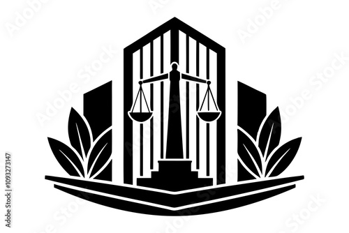 Law Firm Building Silhouette - Corporate-Style Building with Legal Emblem Vector Design