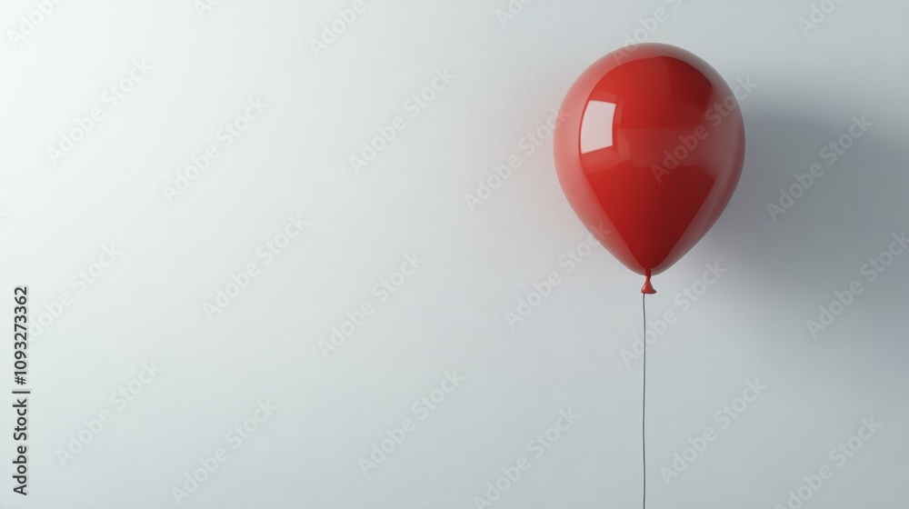A single red balloon floating against a white minimalist background A single red balloon floating against a white minimalist background
