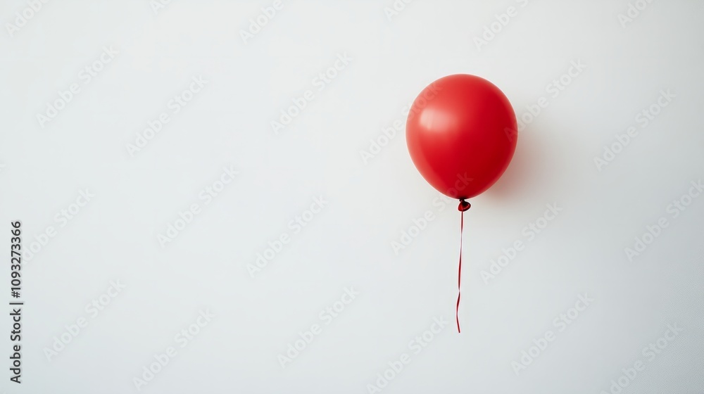 A single red balloon floating against a white minimalist background A single red balloon floating against a white minimalist background