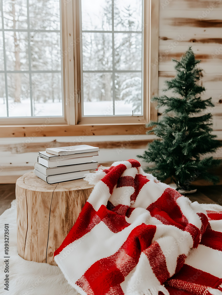 Fototapeta premium Rustic cabin interior withroaring fire