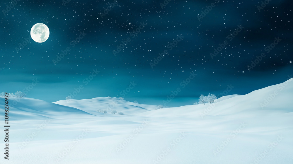 Winter Landscape with Snow Covered Fields and Starry Night Sky Winter Landscape with Snow Covered Fields and Starry Night Sky
