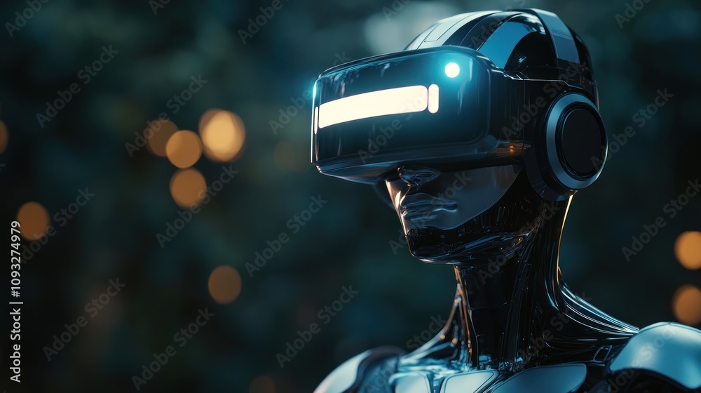 Futuristic Cyborg Immersed in Virtual Reality Futuristic Cyborg Immersed in Virtual Reality