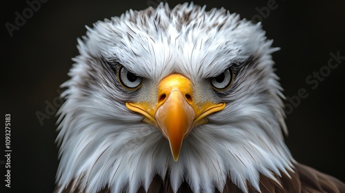 A stunning close-up portrait of a majestic bald eagle showcasing its fierce eyes and striking beak.